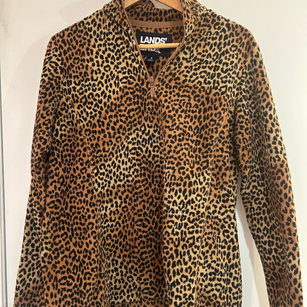 Lands End Half Zip Fleece top in Leopard Print Small